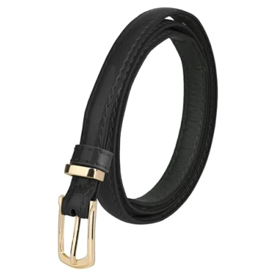 Image of sourcing map Womens Patent Leather PU Skinny Waist Belt for Jeans with Alloy Buckle Black 1 Waist: 29 32