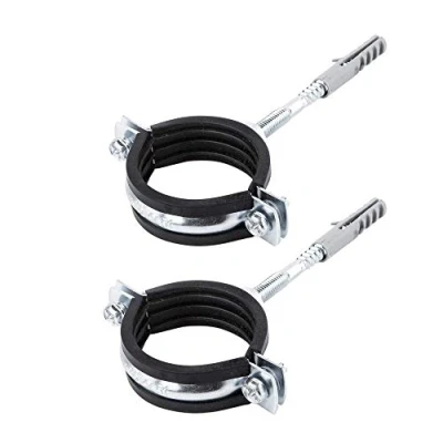 Image of Specialist Pipe Brackets (Pack of 2), Ø 47 51 mm, Silver &amp; Black, Clamp with Rubber Lining for Noise Suppression All Fittings Included