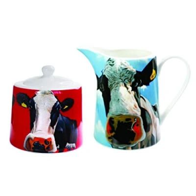 Image of Tipperary Crystal Eoin O&#039;Connor Cream And Sugar Containers With Cow Design