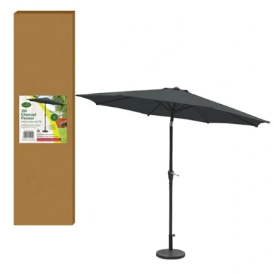 Image of GardenKraft 2M Parasol Crank &amp; Tilt 6 Ribs Charcoal