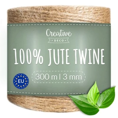Image of Creative Deco 985 Feet Jute Twine Rope String Natural Brown 300 m Garden Roll 3mm Thickness 3 Ply Cord for Gardening Arts &amp; Crafts DIY Decoration Gift Wrapping Thick Strong