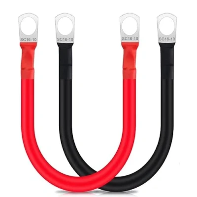 Image of Mugetech Battery Inverter Cable, 2Pcs Terminals Connectors 12V 24V 5AWG/16mm² 30cm Auto Cables for Truck, Motorcycle, Solar, RV, Marine