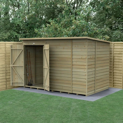 Image of 10&#039; x 6&#039; Forest 4Life 25yr Guarantee Overlap Pressure Treated Windowless Double Door Pent Wooden Shed (3.11m 2.04m)