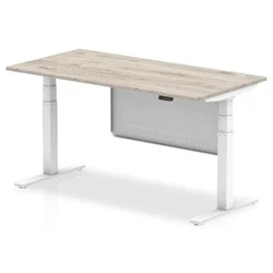Image of Air 1600x800 Height Adjustable Desk Grey Oak White Leg Modesty Panel