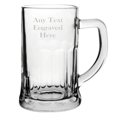 Image of [Custom] Personalised Engraved Glass Abbey Pint Tankard 20oz (57cl) (Beer Pot) Christmas Birthday Gift Any Text Engraved.