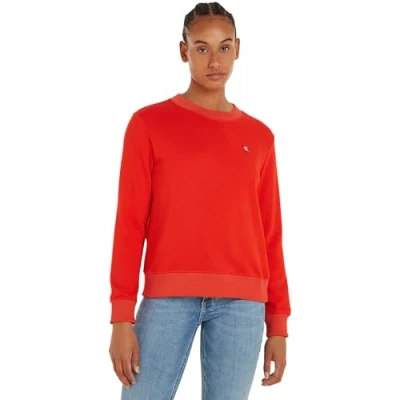 Image of Calvin Klein Jeans Women Sweatshirt Badge Crew Neck no Hood, Red (Fiery Red), L