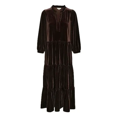 Image of PART TWO Women&#039;s Velvet Dress 3/4 Sleeves Midi Length Loose Fit V Notch Neck Dress, Mole&#039;,
