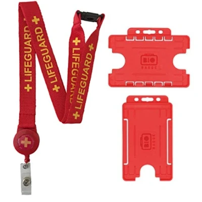 Image of 20mm Lifeguard Lanyard with Safety Breakaway Integrated Badge Reel &amp; Double Red ID Card Holder (Vertical Holder)
