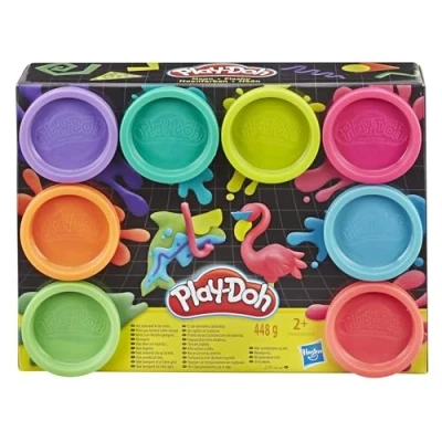 Image of Play Doh 8 Pack Neon Non Toxic Modelling Compound with Colours: Teal, Pink, Hot Green, Light Blue, Orange, Purple &amp; 2+ Years Old, Arts Crafts Gift Idea
