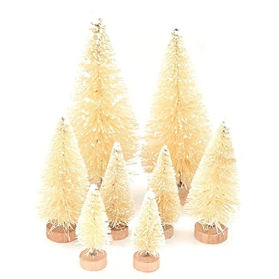 Image of Chiyyak Pack of 8 Christmas Trees, Mini Green Tree, Artificial Miniature Snow Decoration, Table Decoration