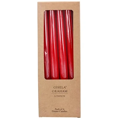 Image of Gisela Graham Red Tapered Dinner Candles (Box of 4)