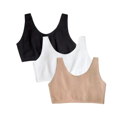 Image of Fruit of the Loom Women&#039;s Built Up Tank Style Sports Bra, Opaque, White/Sand/Black, 36 (Pack 3)