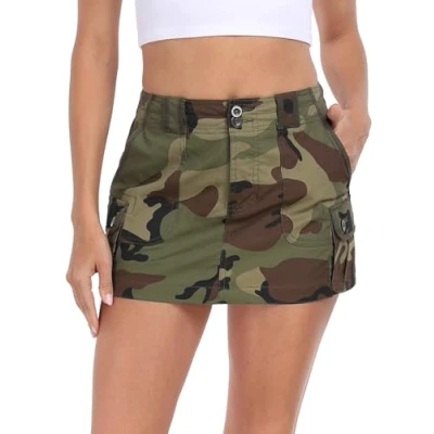 Image of HDE Womens Micro Mini Cargo Skirt Mid Rise Y2K Button Bodycon with Pockets, Camo, XXL