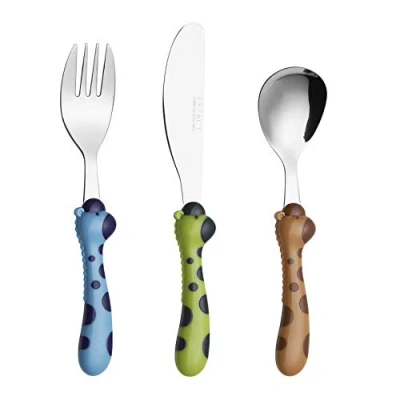 Image of Exzact Children Cutlery Stainless Steel 3pcs/ Toddler Kids Flatware 1 x Fork, Knife, Spoon BPA Free, Dishwasher Safe, 24 Month+ (Giraffe 3)