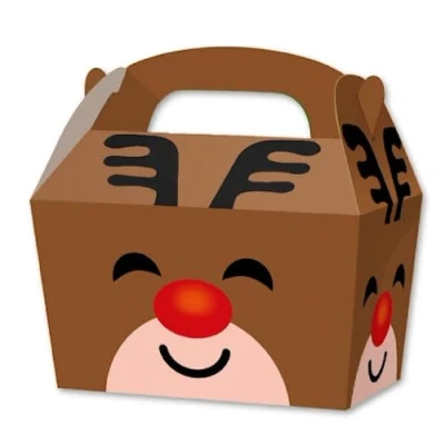 Image of THEMED SNACK Boxes PACK OF 10 Children/Kids Party Carry Food Meal Fun Picnic Birthday Wedding Favour/Baby Shower Box Loot Bag (Reindeer)