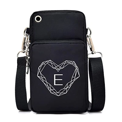 Image of FINDING CASE initial letter Printed Women Girls men Zipper Waterproof Nylon 3 Layers Crossbody Bags Wallet Cellphone Purse Shoulder Bag Wristlet Handbags Adjustable Strap (Diamond E)