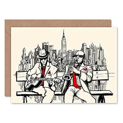 Image of Wee Blue Coo Musicians Jazz Men New York Greeting Card With Envelope Inside Premium Quality