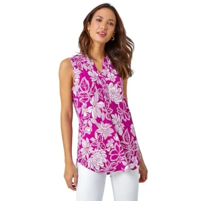 Image of Roman Originals Sleeveless Shirt for Women UK Ladies Vest Tank Top Summer Smart Blouse Stretchy Jersey T Casual Spring Holiday Party Beach Vacation Notch Neck Magenta Size 16