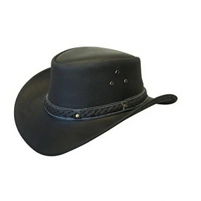 Image of Leather HAT Aussie Bush Cowboy Style Classic Western Outback Black M