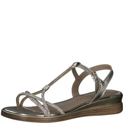 Image of MARCO TOZZI Women&#039;s 2 28260 42 Wedge Sandal, Platinum Comb, 5.5
