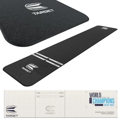 Image of TARGET Darts World Champion Mat Black and White Dart Oche with Soft Tip Steel Throw Line Distances Non Slip Carpet Mats for Floor Tips Protection Accessories UK