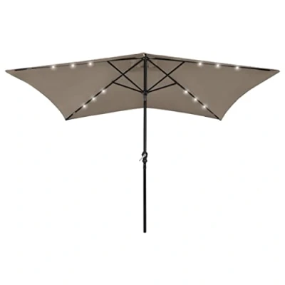 Image of vidaXL Garden Parasol with Solar Powered LED Lights Taupe Rectangular Outdoor Umbrella UV Protective, Anti Fade Polyester, Powder Coated Steel Pole Suitable for Patio, Terrace