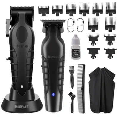 Image of KEMEI Hair Clippers and Trimmers Set Professional, Baber for Cutting, Rechargeable Electric Men, T Blade Grooming Kit with 11 Guide Combs Family, Gifts Men