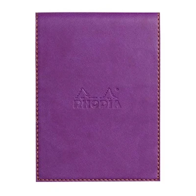 Image of RHODIA 128210C Clipboard Case + Stapled Notepad N12 Purple 8.5x12 cm Lined 80 Detachable Sheets White Clairefontaine Paper g/m Pencil Holder Faux Leather Rhodiarama Collection