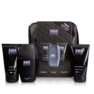 Image of Rapport Black Wash Bag Gift Set Containing 100ml Eau De Toilette Spray and 150ml Shower Gel Aftershave Balm