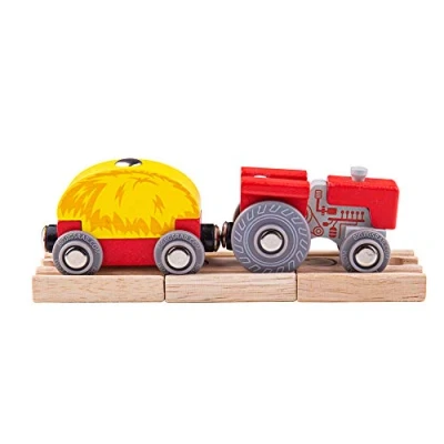 Image of Bigjigs Rail Red Tractor &amp; Wagon Toy Train (2pcs) Wooden Trains, Kids Railway Accessories, Gifts For Toddlers Children, Compatible With Most Other Brands, Age 3 Years Old +