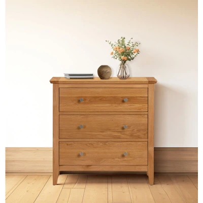 Image of Hallowood Furniture Hereford Oak Bedroom Chest of Drawers, 3 Drawer Storage Unit, Light Wooden Chest, Living Room, Hallway &amp; Drawers