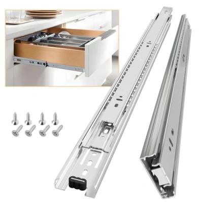 Image of AOLISHENG Drawer Runners Slides 550mm 45kg Load Capacity Heavy Duty Draw Sliders Full Extension Ball Bearing Kitchen Cabinet Replacement Rails Side Mount, Silver 1 Pair