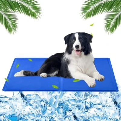 Image of Dog Cooling Mat, 65 x 50 cm, Mat for Dogs, with Non Toxic Gel, Coolant Large, Blanket Self Cats (Blue)