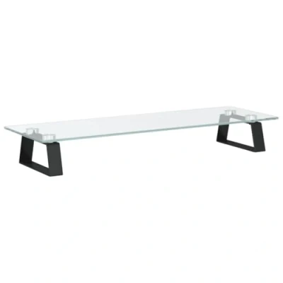Image of vidaXL Monitor Stand with Storage Space, Glass and Metal Riser, Black Desk Organiser Eye Level View, High Load Capacity
