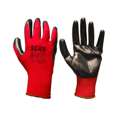 Image of Scan SCAGLONITBM Nitrile Coated Knitted Gloves Red 13G Size 8