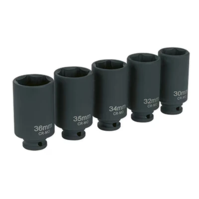 Image of Sealey Impact Hub Nut Socket Set 5pc 1/2&quot;Sq Drive