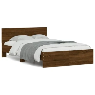 Image of vidaXL Bed Frame with Headboard/LED Brown Oak, Small Double 120x190 cm Engineered Wood Bedroom Furniture