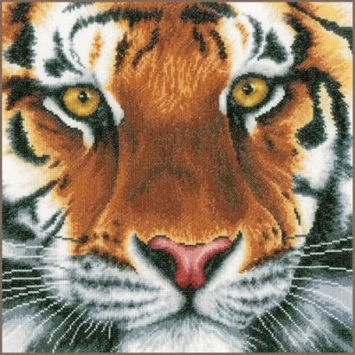 Image of Lanarte Counted Cross Stitch Kit: Tiger (Evenweave), Cotton, NA, 35 x 34cm