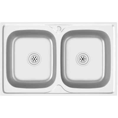 Image of vidaXL Kitchen Sink with Double Basins Silver 800x500x155 mm Stainless Steel