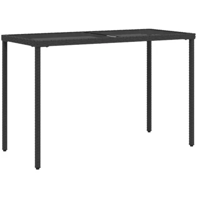 Image of vidaXL Outdoor Dining Table Black Poly Rattan with Tempered Glass Top 115x54x74 cm for Garden/Patio