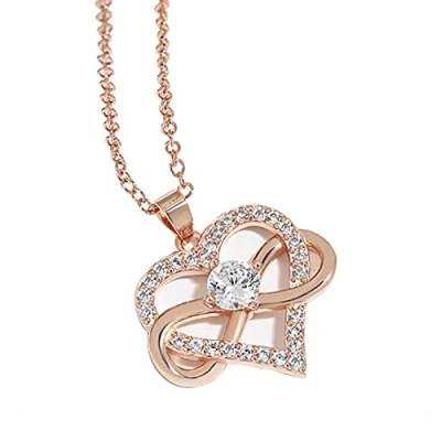 Image of KONFEN Pendant Necklaces for Women, Rose Gold Rhinestone Necklace Love Heart Infinity Pendant, Forever Eternity Ladies Y Jewelry Gift Girls Wife Girlfriend Birthday Christmas