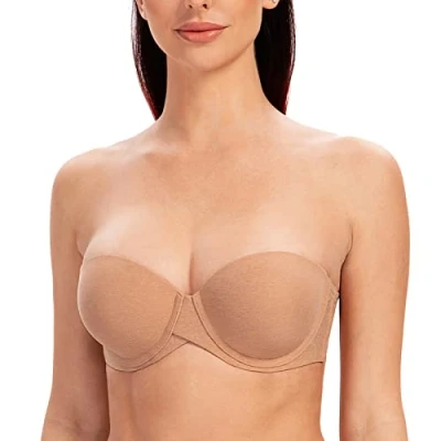 Image of MELENECA Women&#039;s Underwire Multiway Anti Slip Stay Put Padded Push Up Strapless Bra Cappuccino Heather 34C
