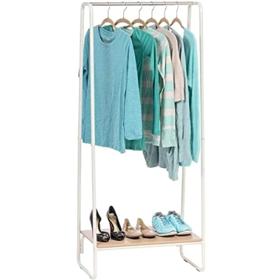 Image of Iris Ohyama, Garment Rack Metal / Clothing Racks with Tiers and Shelf Coat Rack, Design, Modern, Living Room, Bedroom, Hallway PI B1 White