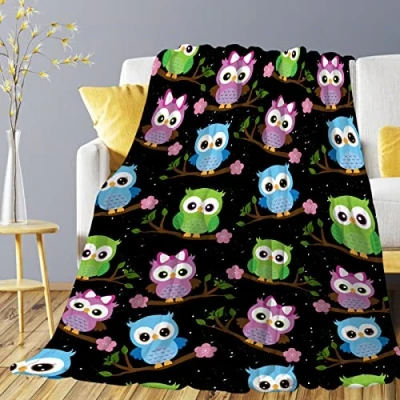 Image of Owl Fall Winter Blanket Lightweight Plush Cozy Super Soft Flannel Fleece Throw Blankets Home Decor for Bed Couch Sofa Living Room 60&quot;x50&quot; M Teen