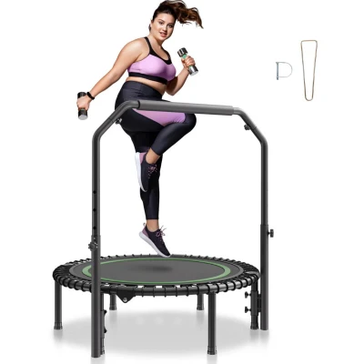 Image of VEVOR Foldable Mini Trampoline, 40 Inch Fitness Rebounder, Max Load 330lbs Exercise Stable &amp; Quiet Trampoline with 4 Level Height Adjustable Foam Handle, for Adults Indoor/Garden Workout