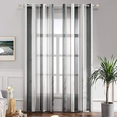 Image of MIULEE 2 Panel Contemporary Decorative Ring Top Eyelet Voile Curtains Sheer Panels for Bedroom Livingroom Nursery Room 55Inch wide x88 Drop (140cm x 225cm Drop) Grey