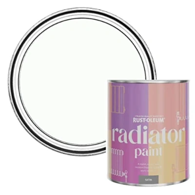 Image of Rust Oleum White Heat Resistant Radiator Paint in Satin Finish Moonstone 750ml