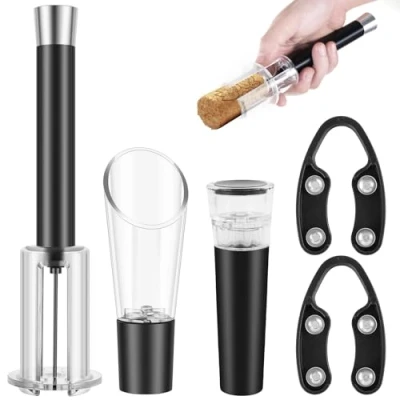 Image of Wine Opener Set Air Pressure Pump Bottle with Foil Cutter/Wine Pourer/Vacuum Stopper, Cork Remover Corkscrew for Lovers