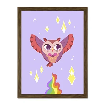 Image of Wee Blue Coo Kawaii Owl Flying Large Framed Art Print Wall Poster 18x24 inch