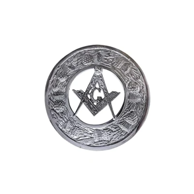 Image of Scottish Kilt Plaid Brooch Thistle Crest Silver Finish Celtic Knot Brooches &amp; Pin Ladies Scarf, Tartan Sash, Shawl 8cm (Masonic Silver)